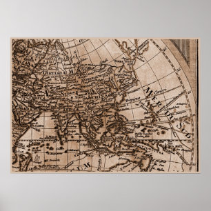 Poster Vue 6 de carte du monde de Sepia Version de L'Isle