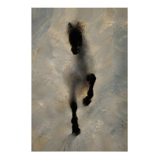 Poster Vue aérienne Cheval noir Peinture à l'huile Art mu