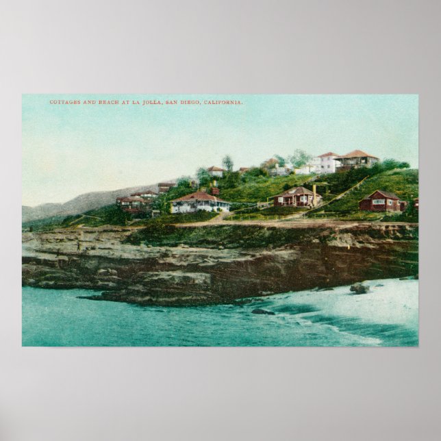 Poster Vue aérienne des chalets et de la plage à la Jolla (Devant)