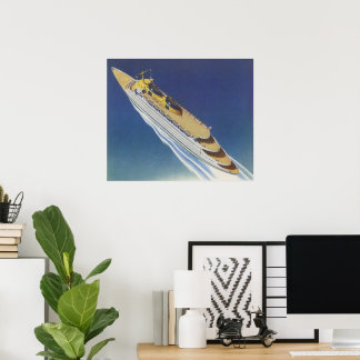 Poster Vue aérienne d'un bateau de croisière Vintage dans