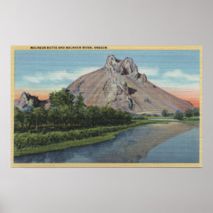 Poster Vue de butte et de rivière de Malheur, Orégon