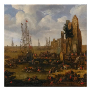 Poster Vue De Capriccio Sur Une Scène Portuaire Animée