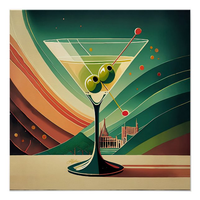 Poster Vue de cathédrale de voyage martini moderne du mil (Devant)