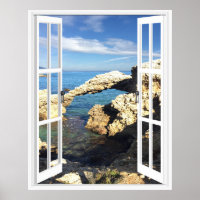 Poster Géant 3D Fenêtre Trompe l'œil Paysage méditerranéen