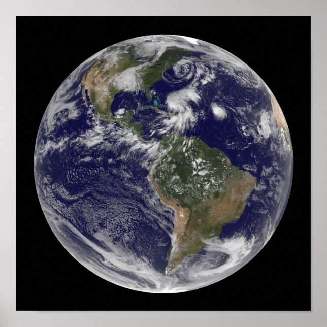 Poster Vue de la Terre entière et de quatre systèmes de t (Devant)
