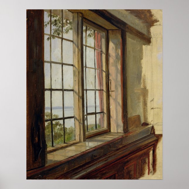 Poster Vue de l'Elbe à travers une fenêtre, 1838 (Devant)