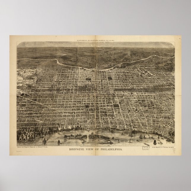 Poster Vue de Philadelphie en Pennsylvanie 1872 (Devant)