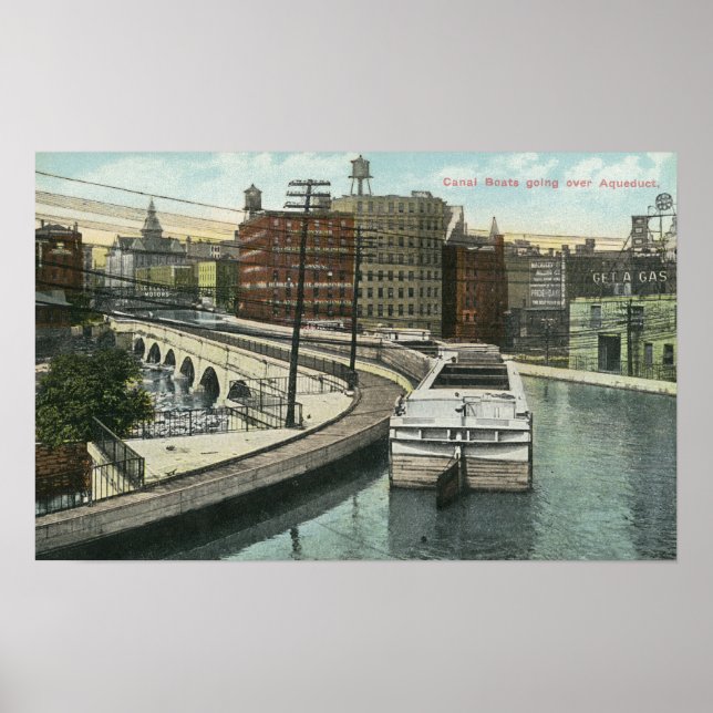 Poster Vue des bateaux-canaux qui traversent l'aqueduc (Devant)