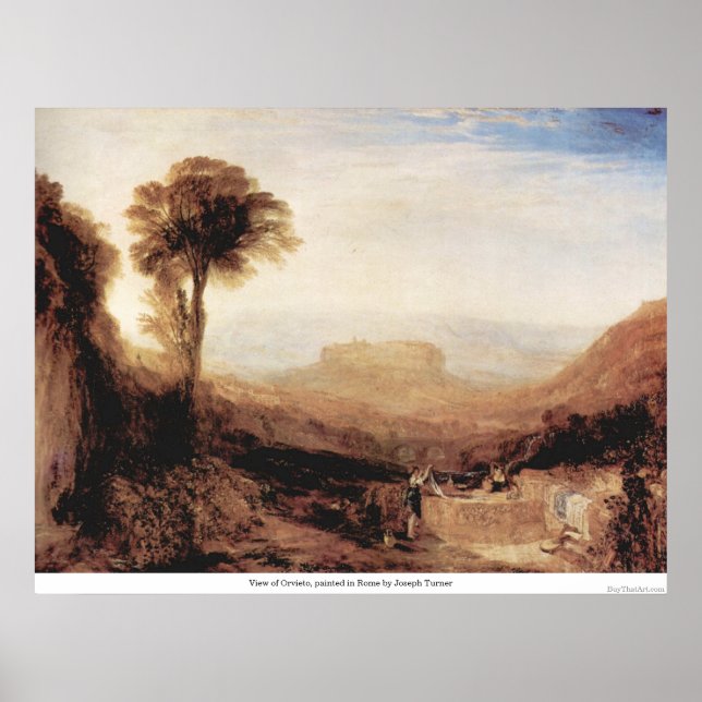 Poster Vue d'Orvieto, peint à Rome par Joseph Turner (Devant)