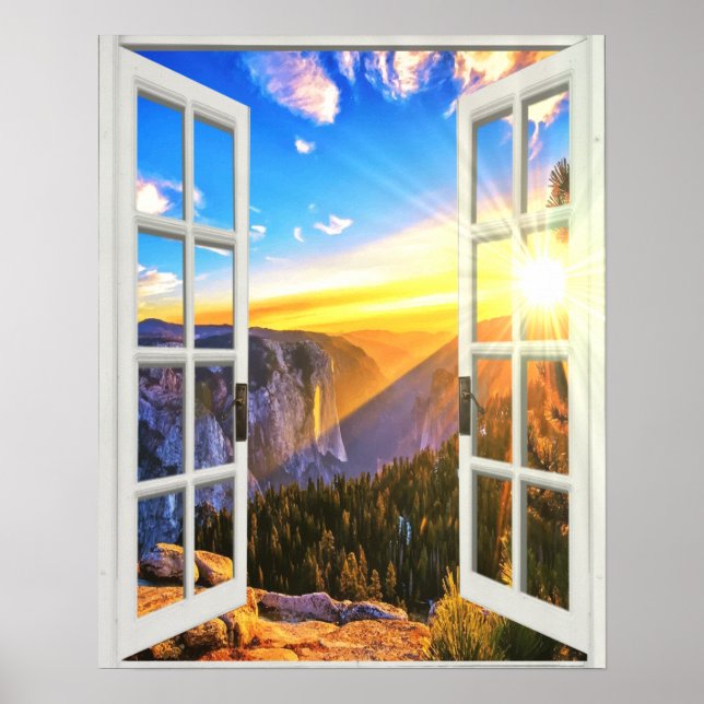 Poster Vue du lever de soleil sur la montagne Trompe l'oe (Devant)