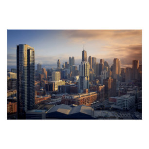 Poster Vue du paysage urbain avec la lumière fantastique