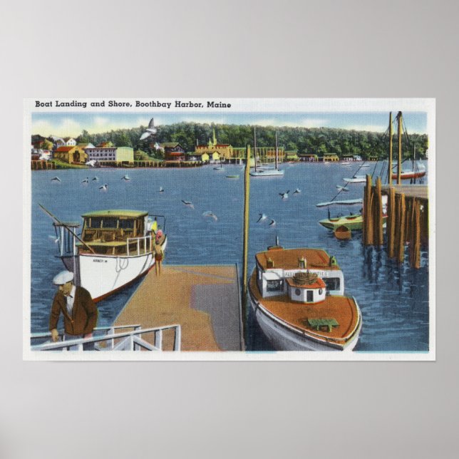 Poster Vue d'un débarquement en bateau et du rivage (Devant)