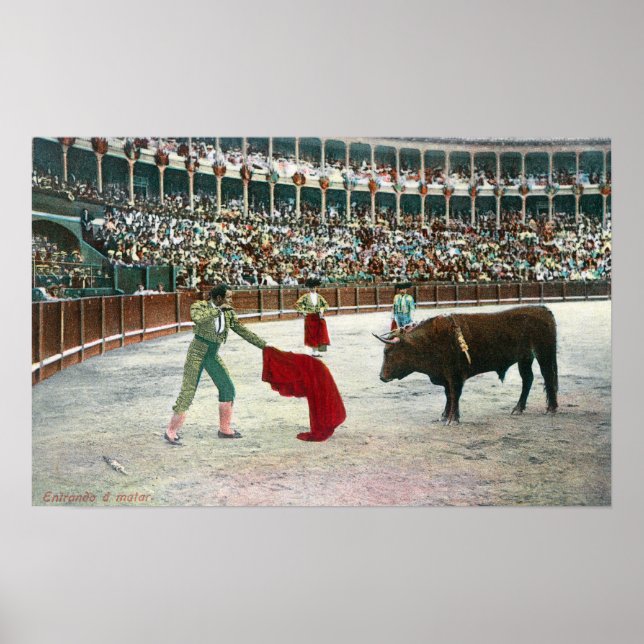 Poster Vue d'un Matador sur le point de projeter le BullS (Devant)