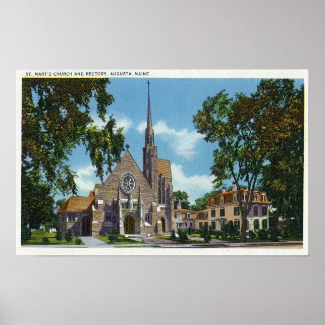 Poster Vue extérieure de l'église St. Mary's et du rectoi (Devant)