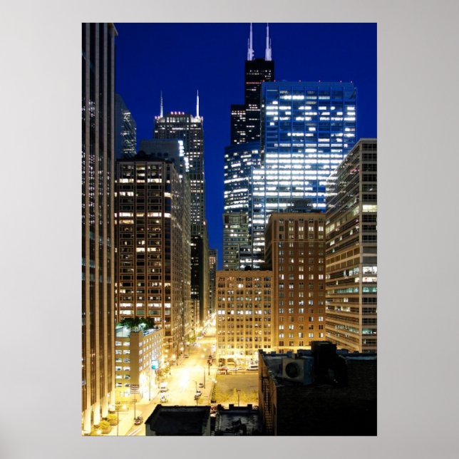 Poster Vue nocturne de Chicago (Devant)