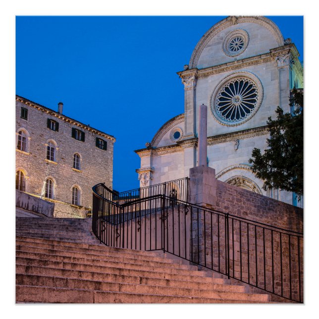 Poster Vue nocturne des escaliers et de l'église à Split, (Devant)