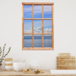 Poster Vue océanique calme et paisible depuis une fenêtre