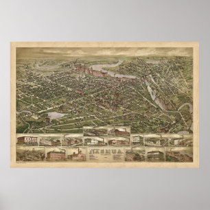 Poster Vue panoramique 1883 de birdseye de Nashua NH