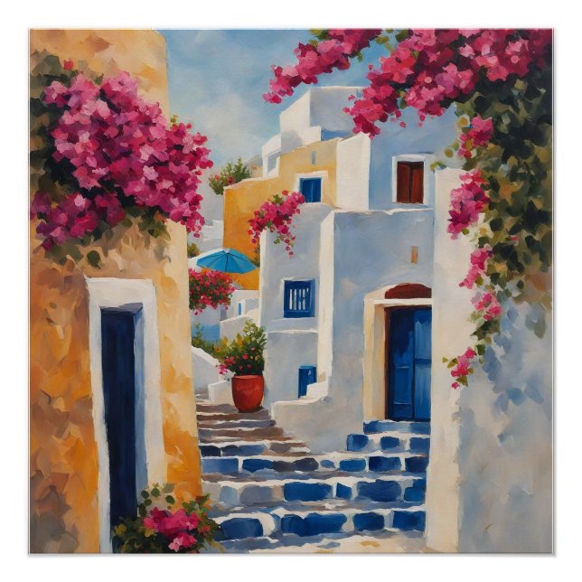 Poster Vue panoramique sur Oia (Devant)