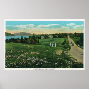 Poster Vue pittoresque de pays, au-dessus des collines et