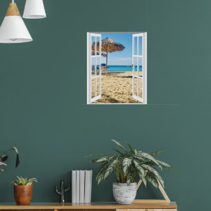 Poster Vue Plage De Sable Et Fenêtre Mer