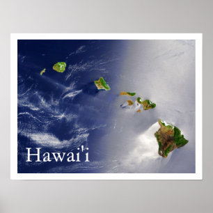 Poster Vue satellite des îles Hawaii