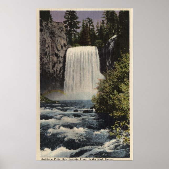 Poster Vue sur la rivière San Joaquin et les chutes Rainb (Devant)