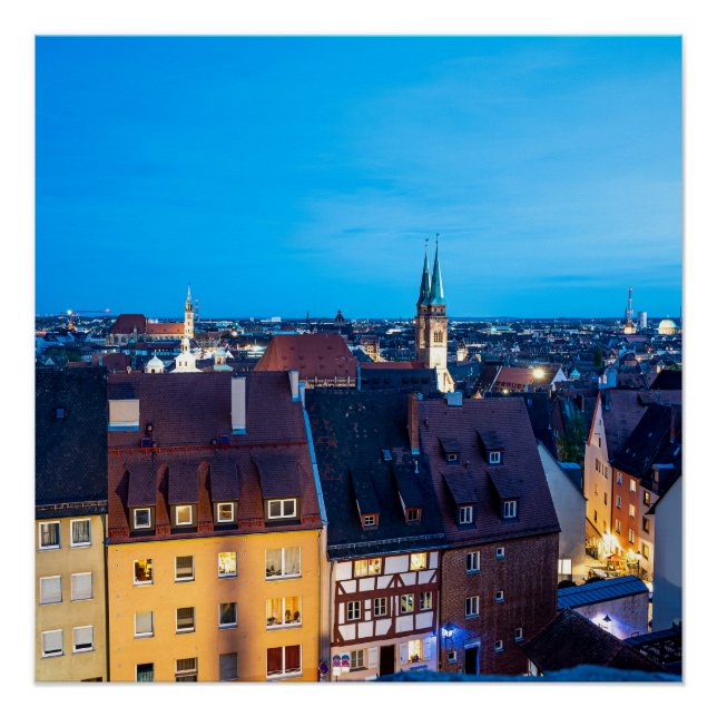 Poster Vue sur la vieille ville de Nuremberg la nuit (Devant)