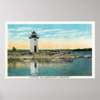 Vue sur le lac Cobbosseecontee et le phare