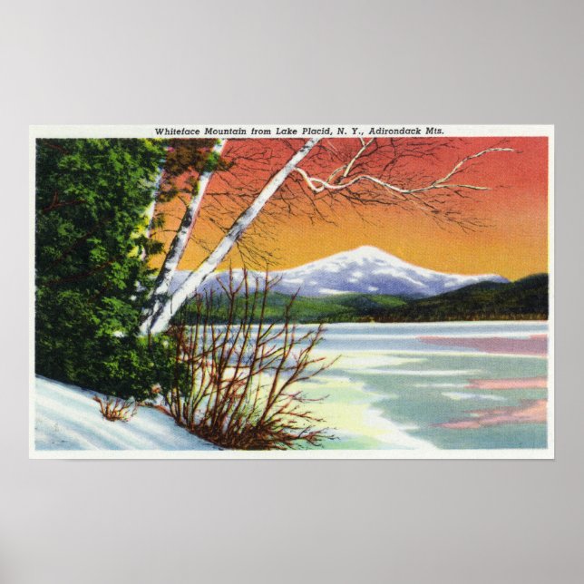 Poster Vue sur le mont Whiteface depuis le lac de (Devant)