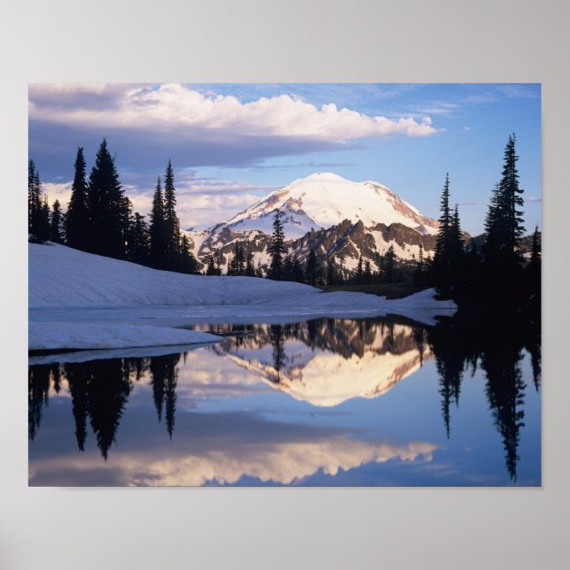 Poster WA, Mt Rainier NP, Mt Rainier et nuages (Devant)