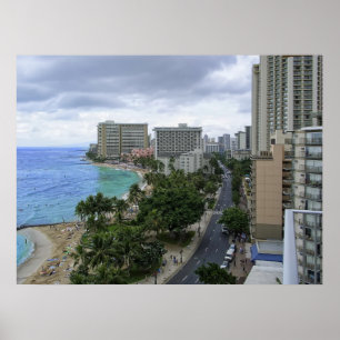 Poster WAIKIKI BEACH et KALAKAUA AVENUE - HAWAII