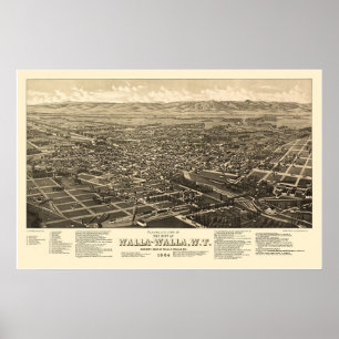 Poster Walla Walla, WA Carte panoramique - 1884