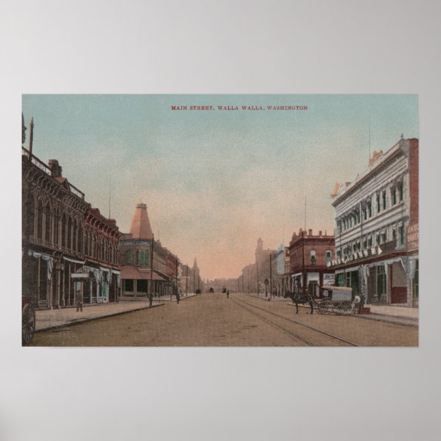 Poster Walla Walla, WA - Vue sur Main St. (Devant)