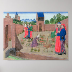 Poster Walled garden with a woman gardening