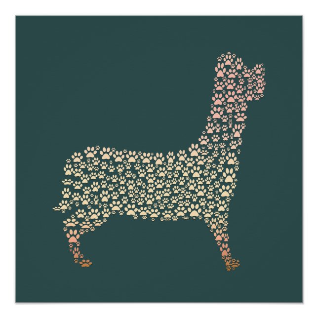 Poster Warm Gold Gradient Paw Print Dog Silhouette Fabric (Devant)