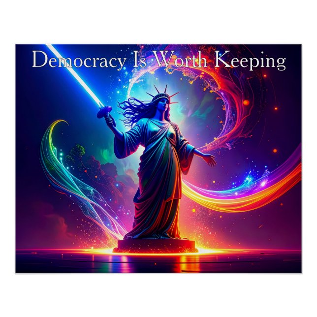 Poster Warrior Lady Liberty Democracy Is Worth Keeping (Devant)
