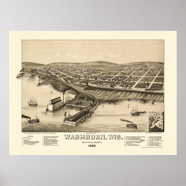 Poster Washburn, WI Panoramic Map - 1886 (Devant)