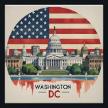 Poster Washington DC Skyline<br><div class="desc">Montrez votre amour pour la capitale nationale avec ce design audacieux de style vintage à Washington D.C. Doté de l'emblématique bâtiment du Capitole américain, le Washington Monument, et d'un soleil éclatant dans une palette rétro Americana, cet article marie histoire et style. Parfait pour les cadeaux patriotiques, les souvenirs de voyage...</div>
