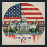 Poster Washington DC Skyline<br><div class="desc">Montrez votre amour pour la capitale nationale avec ce design audacieux de style vintage à Washington D.C. Doté de l'emblématique bâtiment du Capitole américain, le Washington Monument, et d'un soleil éclatant dans une palette rétro Americana, cet article marie histoire et style. Parfait pour les cadeaux patriotiques, les souvenirs de voyage...</div>