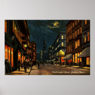 Poster Washington St Boston MA la nuit