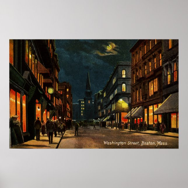 Poster Washington St Boston MA la nuit (Devant)
