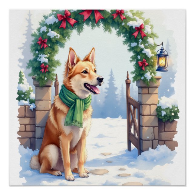 Poster Watercolor Australian Kelpie Countryside Gate (Devant)