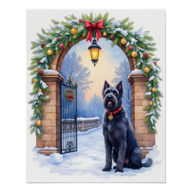 Poster Watercolor Black Russian Terrier Iron Christmas (Devant)