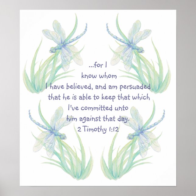 Poster Watercolor Dragonfly Scripture Timothy Encourage (Devant)