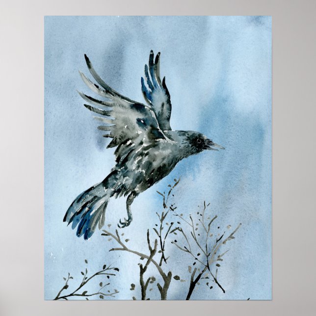 Poster Watercolor Flying Crow (Devant)