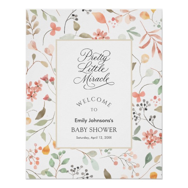 Poster Watercolor Wildflower Baby Shower Party Signs (Devant)