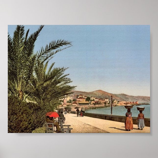 Poster Waterfront promenade, San Remo, Riviera classic Ph (Devant)