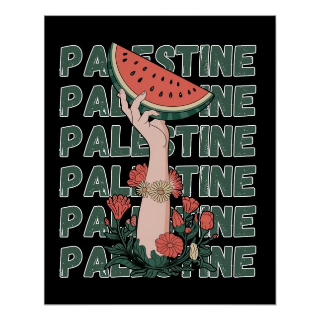 Poster watermelon, flowers, and  palestine text Repeat  (Devant)