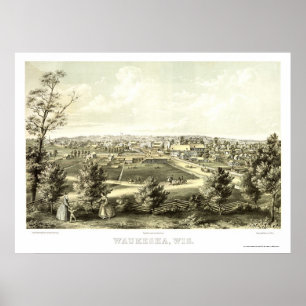 Poster Waukesha, WI Carte panoramique - 1857